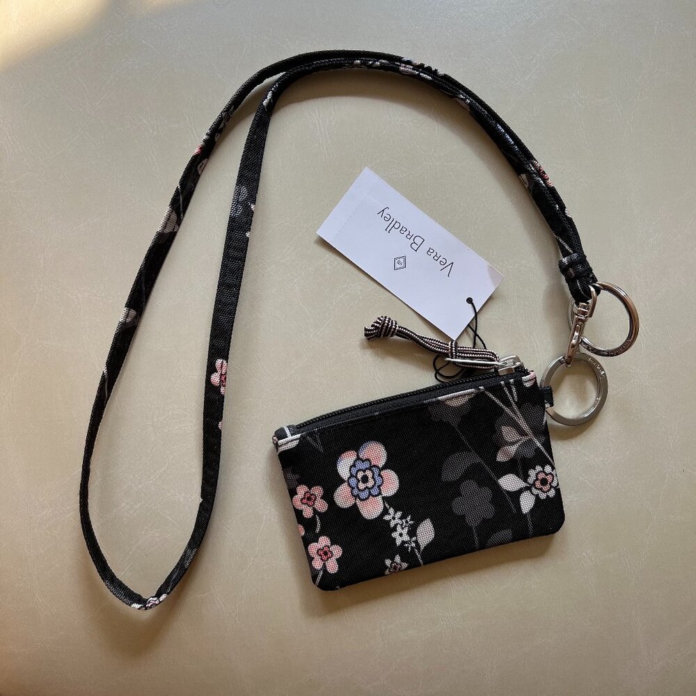 Brand New Vera Bradley Black and Pink Floral Lanyard